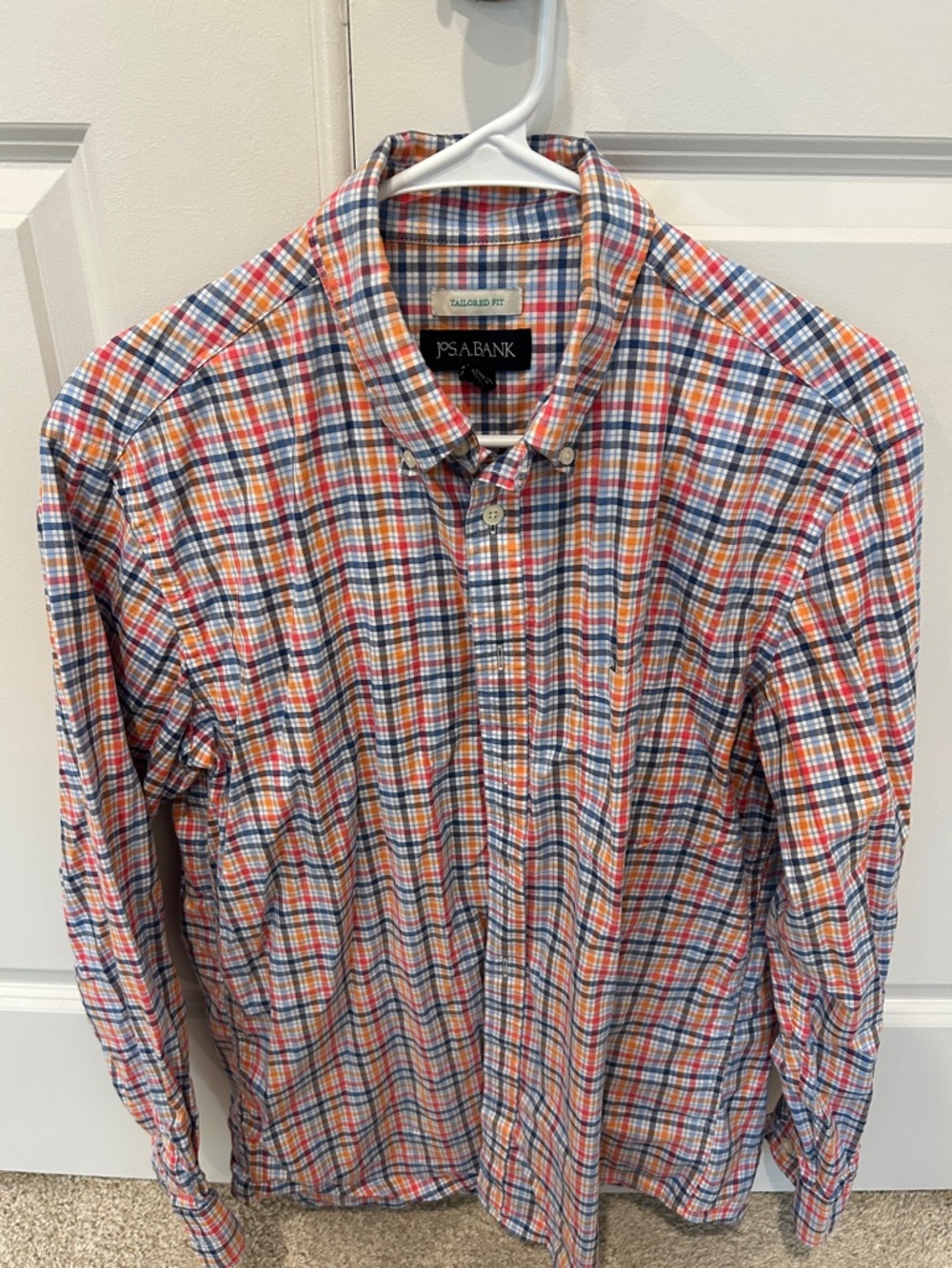 Jos. A. Bank Orange and Blue Plaid Button-Down shirt.